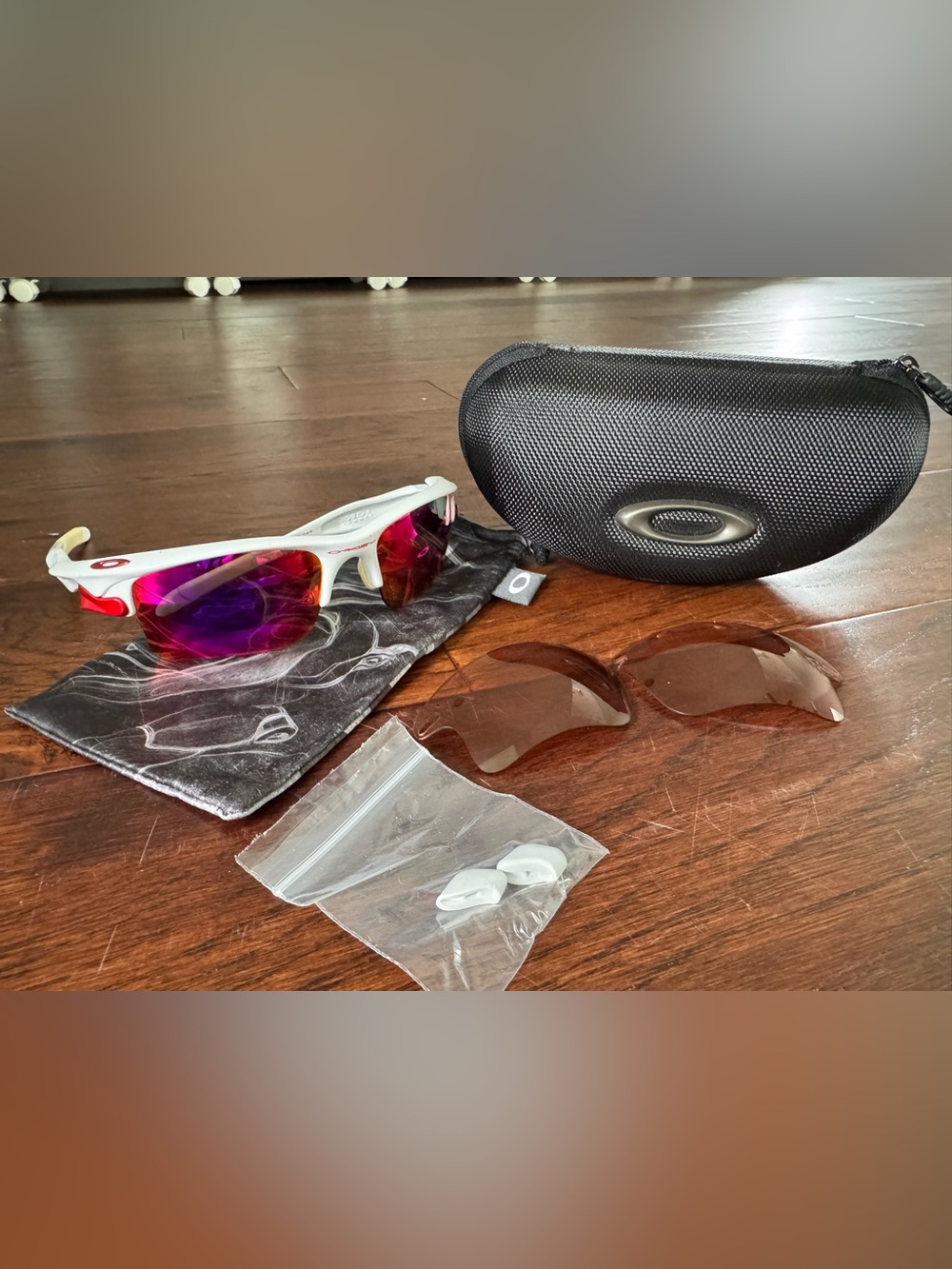 Oakley Fast Jacket Sunglasses – White/Red with Extra Purple Iridium Lenses